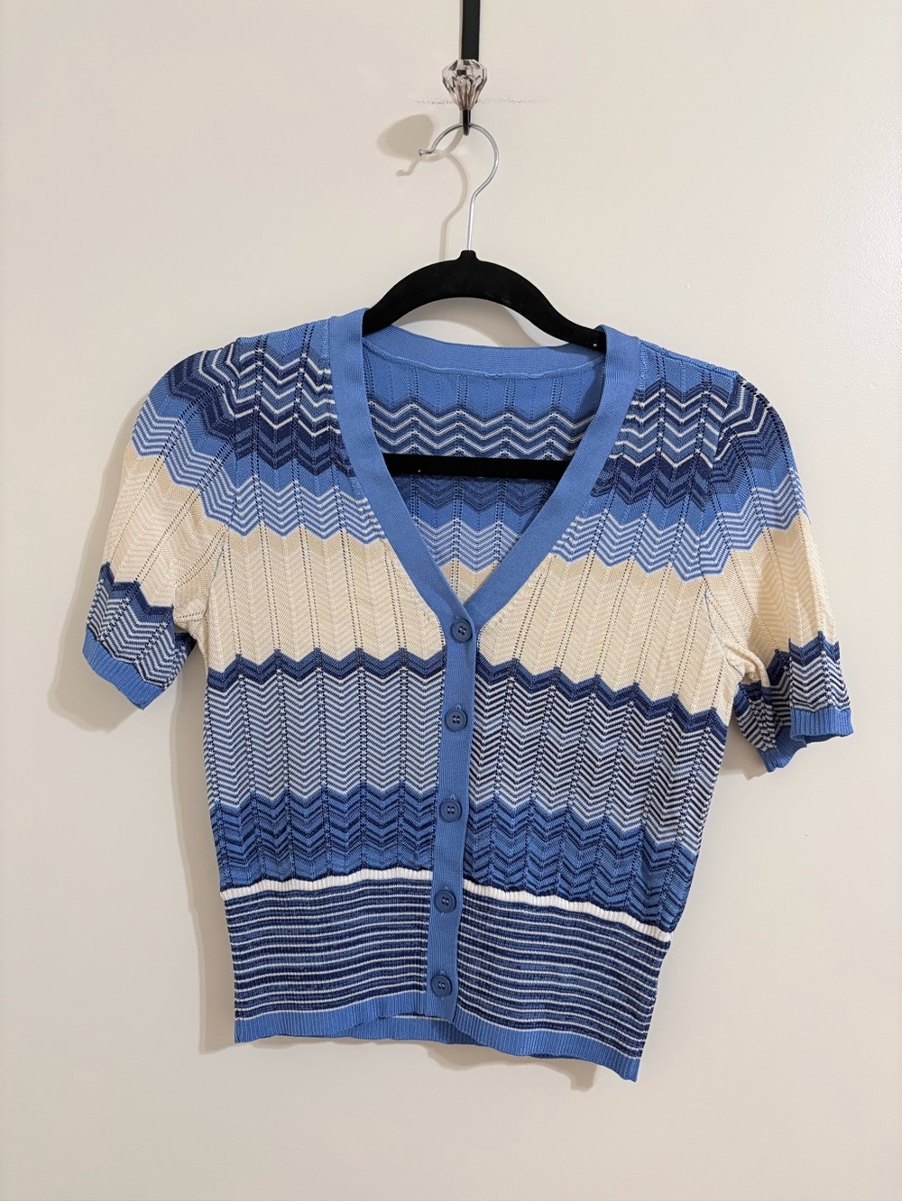 Blue Chevron Knit Button-Front Short Sleeve Dress sets